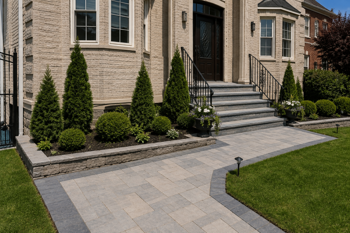 New natural stone front entrance walkway and stoop in Whitestone, Queens