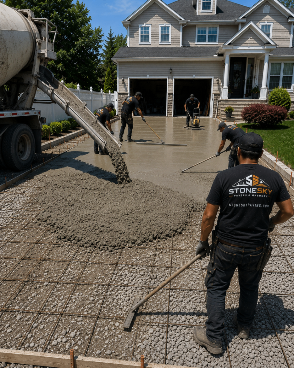 Backyard paver transformation with patio and seating wall in Nassau County